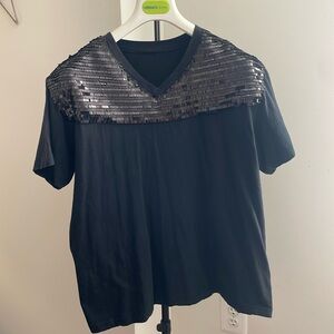 Vintage Custom Rimbello Black Party Tee with shiny Black Sequins.